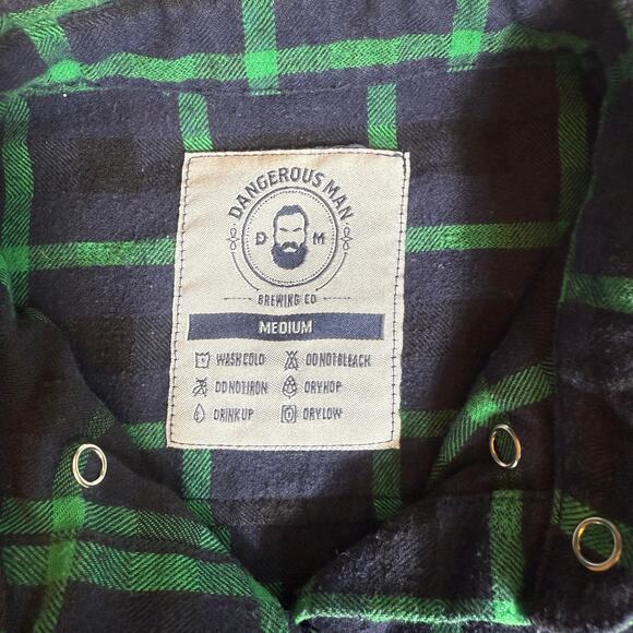 Dangerous Man Brewing Company Men Flannel Shirt Elbow Patch Pearl Bottons Size M - Picture 3 of 13